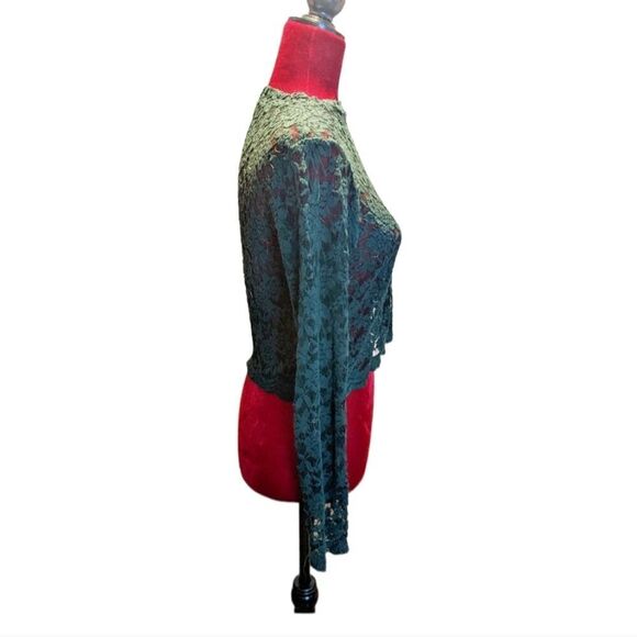 Ambiance Green Cropped High Neck Lace Sheer Top Size Small - Picture 3 of 6